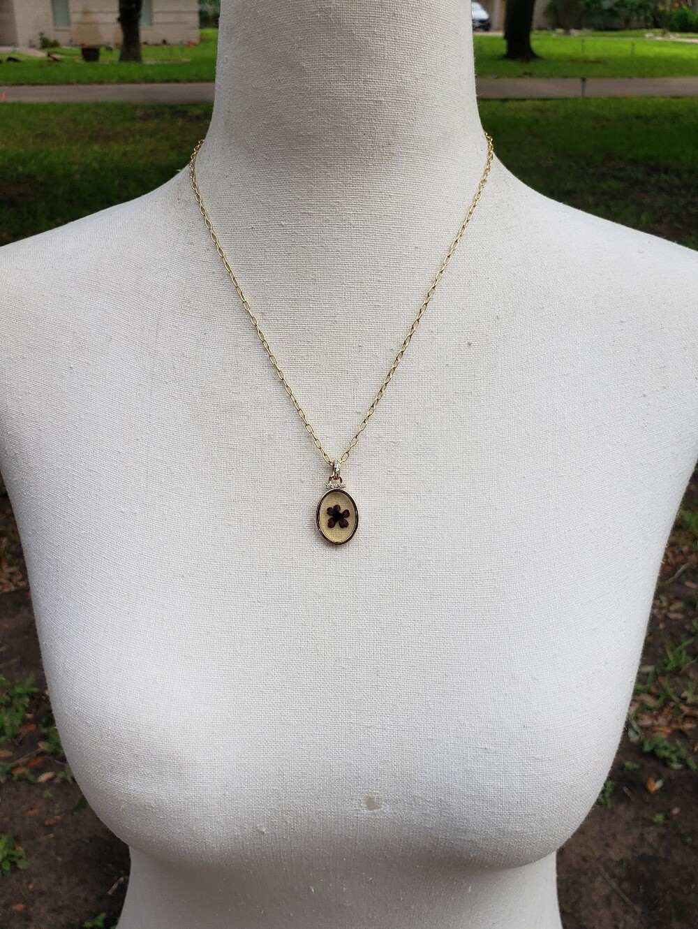 Purple Mini Wildflower Oval Pendant Necklace